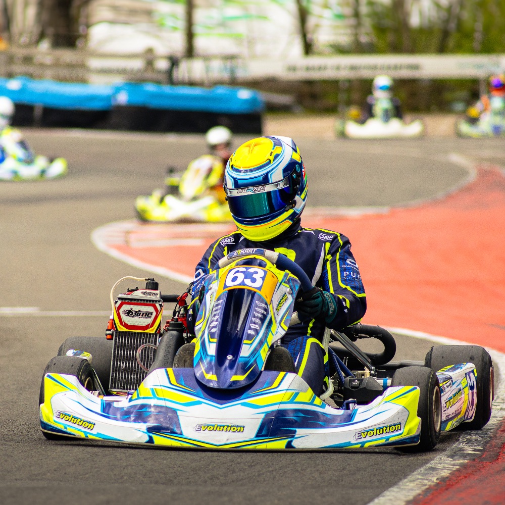 An owner driver racing kart on the Buckmore Park circuit
